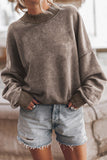 Covered Up: Brown Drop Shoulder Crew Neck Pullover Sweatshirt
