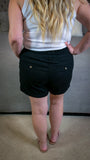 Lazy Days: Linen Drawstring Waist Pull on Shorts w/Pockets - Black
