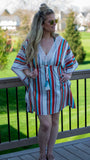 Gotta Have It: Rainbow Striped, V Neck Flutter Sleeve Cover-Up