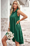 Smooth Talkin' : Green Sleeveless Hi-Low Button Down Shirt Dress