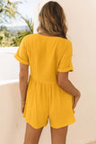 Before You Go: Yellow Short Sleeve Crinkle Button Up Romper w/Pockets