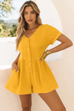 Before You Go: Yellow Short Sleeve Crinkle Button Up Romper w/Pockets