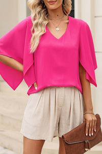 Belle of the Ball: Pink Flounce V-Neck Blouse w/Bell Sleeves