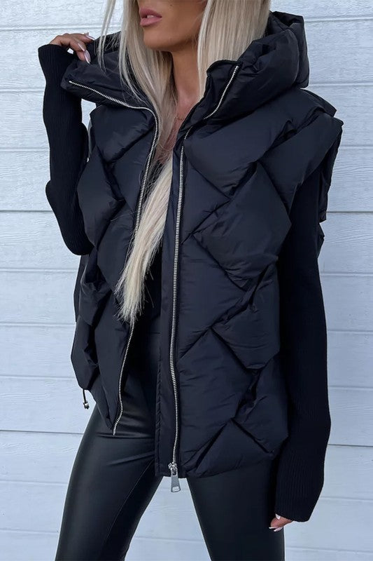 Take me Home - Black Quilted Bomber Jacket w/Faux Fur Lined Hood – Fate &  Co.