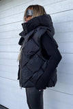 Powder Puff: Black Quilted Puffy Vest w/Hood