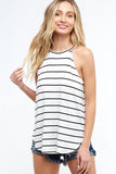Unapologetically You Black and White Striped Halter Tank + - Fate & Co.