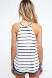 Unapologetically You Black and White Striped Halter Tank + - Fate & Co.