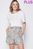 Brave Beauty: White Leopard Ruffled Waist Linen Shorts w/Pockets +