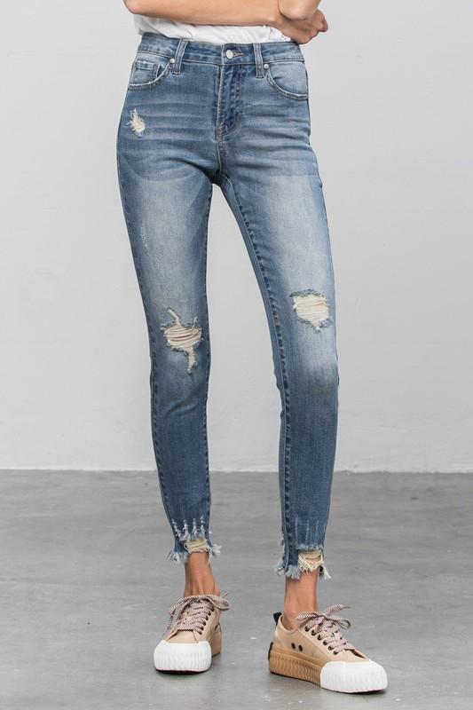 The Carly Premium Distressed Mid Rise Ankle Skinny Jeans by Insane Gen –  Fate &