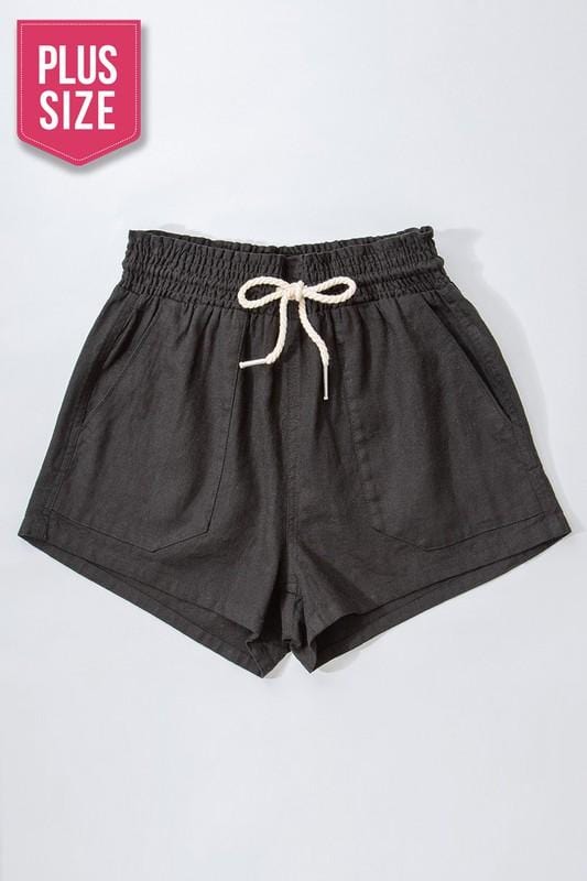 Rope Drawstring Linen Shorts - Black + - Fate & Co.