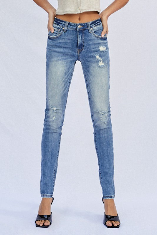 The Olivia: Mid- Rise Full Length Ankle Skinny Jeans