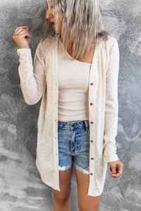 Right on Time: Beige Solid Knit Cardigan w/Button Closure