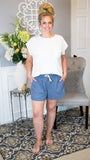 Living Loud Rope Drawstring Linen Shorts - Blue Stone + - Fate & Co.