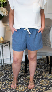Living Loud Rope Drawstring Linen Shorts - Blue Stone + - Fate & Co.