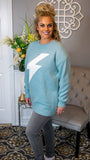 Electric Youth: Baby Blue Thunderbolt Knit Sweater