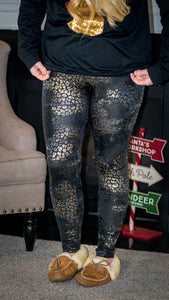 Own the Night: Gold and Black Leopard Faux Leather High Waist Leggings
