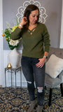 Call on Me: Olive Green CrissCross V-Neck Sweater