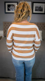 Hold On To Me: Hacci Carmel and Ivory Striped Boat Neck Top with Thumb Openings