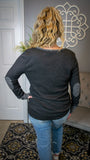 Smoke and Mirrors: Charcoal Waffle Knit Top w/Thumb Open Contrast Cuffs and Elbow Patch Detail