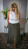 Sweet Impressions : Smocked Waist Drawstring Maxi Skirt w/ Front Slit and Pockets