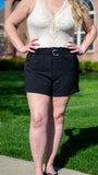 Summer Secrets : Black Casual Paper Bag Adjustable Waist Shorts