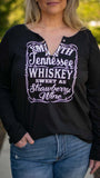 Tennessee Whiskey: Black Split Neck Long Sleeve Women's Top