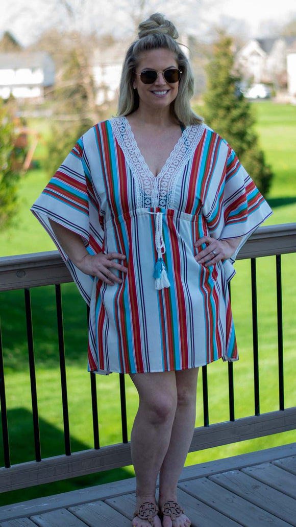 Gotta Have It: Rainbow Striped, V Neck Flutter Sleeve Cover-Up