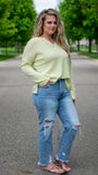 Electric Youth: Lime Green Long sleeve V- Neck Waffle Knit Top