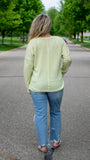 Electric Youth: Lime Green Long sleeve V- Neck Waffle Knit Top