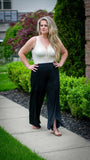 Going Places: Black Mid-Rise Wide Leg Pant w/Side Slits