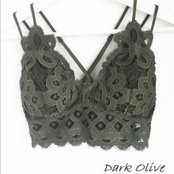 Lace Detail Bralette - Dark Olive + - Fate & Co.