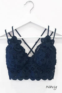 Lace Detail Bralette - Navy - Fate & Co.