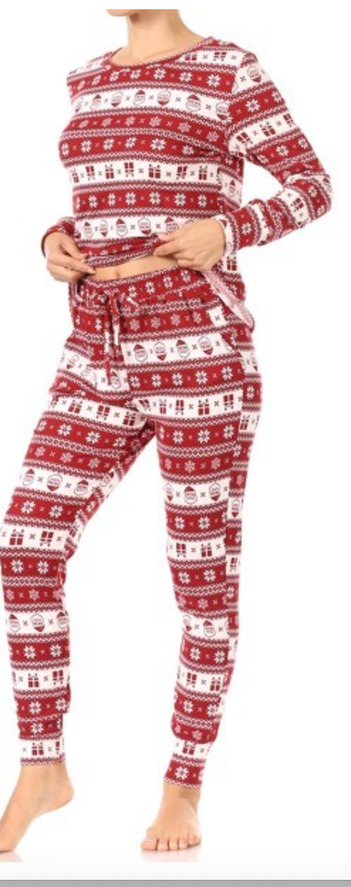 Women's Red/White Santa & Snowflake Christmas Pajama Set