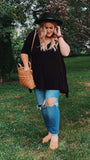 All Dolled Up Solid Black V Neck Tunic Top +