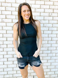 Cloud 9: Solid Round Neck Ribbed Tank - Black