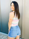 Over the Rainbow: Multicolor Button Up Striped Tank Top